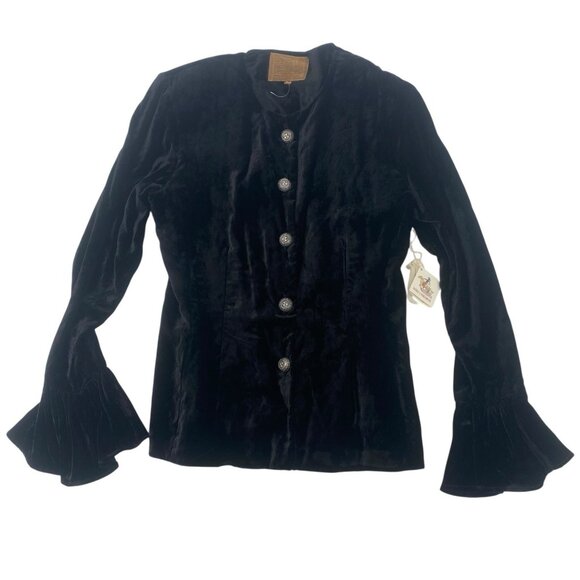Double D Ranch VTG Size M Western Crushed Velvet Jacket Black RARE Shoulder Pads - Picture 1 of 16